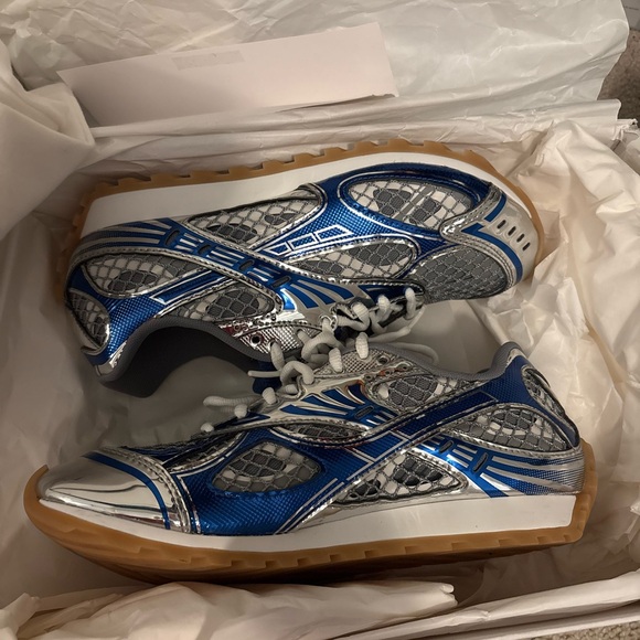 Bottega Veneta Shoes - Bottega Veneta Blue and Silver Athletic Shoes